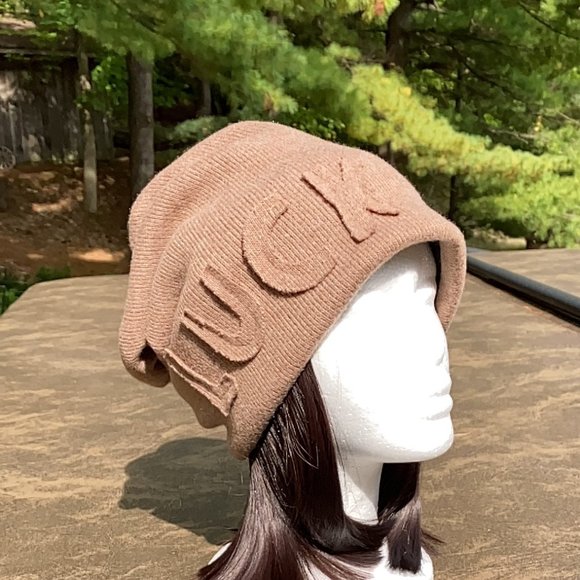 Versatile, Beanie Hat, Hair Attached  , 95% Cotton,  Winter Hat , OS, khaki - Picture 4 of 10